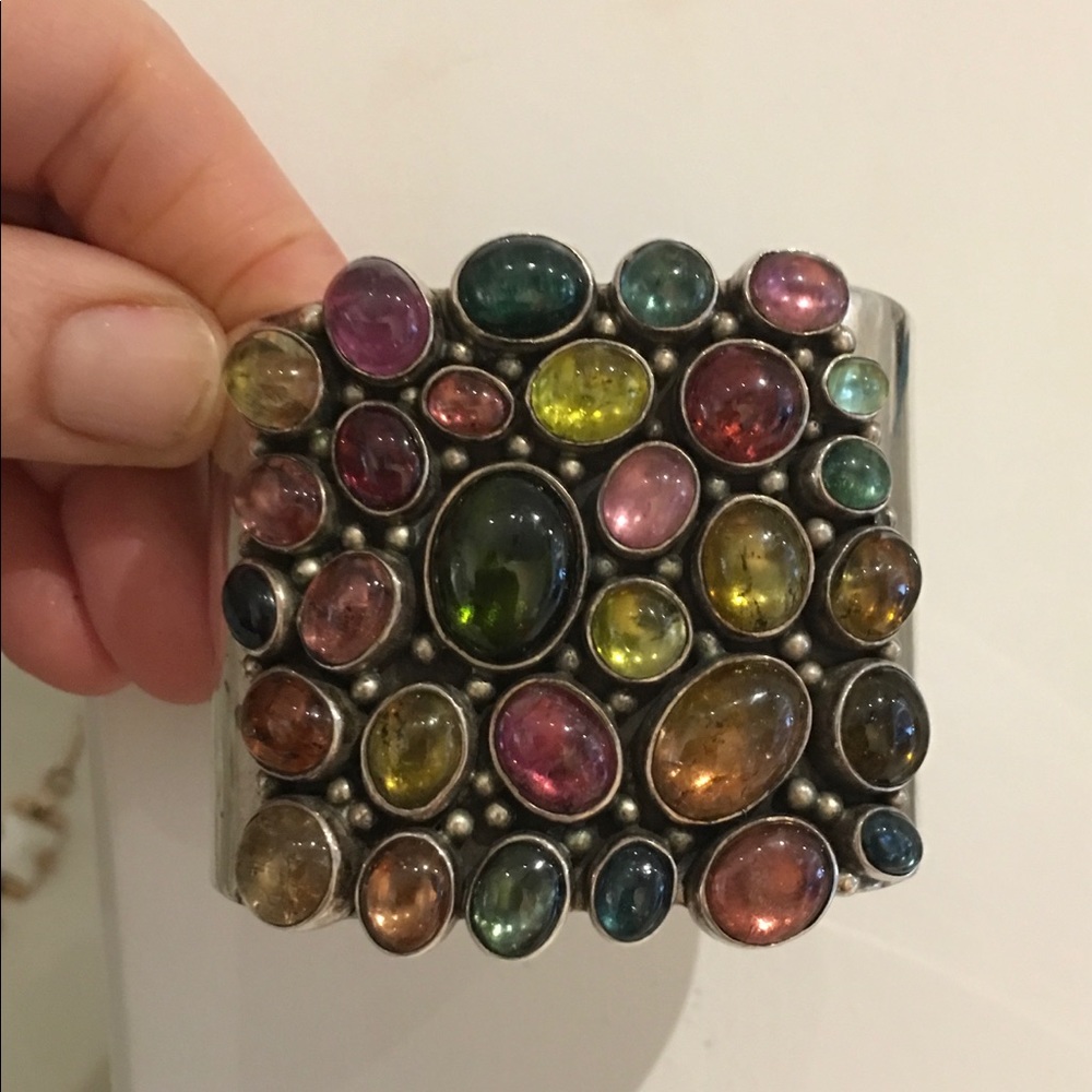 Semi Precious Multi- Colored Silver Bangle - image 1